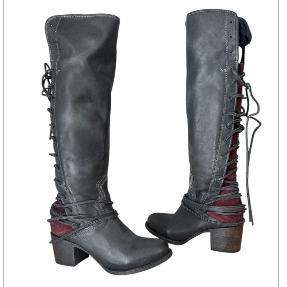 Freebird Charcoal Lace-Up Heeled Boots - Picture 2 of 9